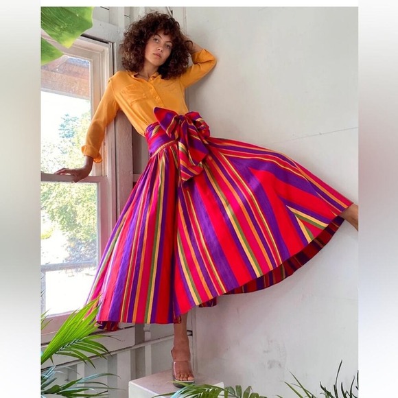 Ralph Lauren Dresses & Skirts - Ralph Lauren Vintage Silk Multicolor Striped Maxi Skirt 8